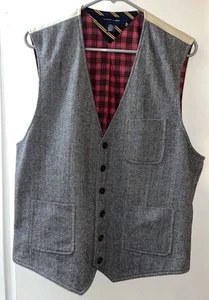 RARE VTG TOMMY HILFIGER Mens XXL Wool Grey Tweed Plaid Preppy Button Up Vest - Picture 1 of 17