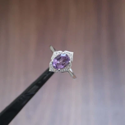 Anillo de piedras preciosas de amatista natural para mujer anillo de plata de ley 925 maciza Foto 1 de 4