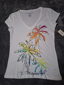 NWT Y2K AEROPOSTALE SIZE XL V-NECK PALM TREE GRAPHIC SHORT SLEEVE T-SHIRT - Picture 1 of 7