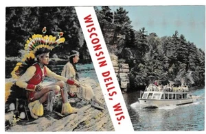 Desfile indio, viaje panorámico en barco, Wisconsin Dells, Wisconsin, 1977 postal - Imagen 1 de 2