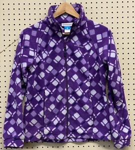 Columbia Girls Fleece Jacket Print Size 14-16 Winter Ski Layer Purple - Picture 1 of 8