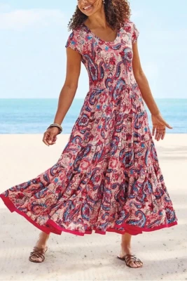 NWT Soft Surroundings Dress Sz 2X Tiered Flowing Kara Maxi Framboise Paisley - Image 1 of 4