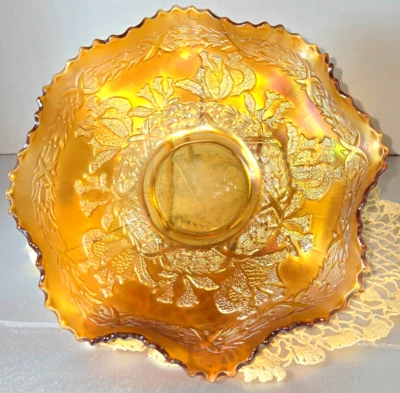 Fenton Coral Patrón, Caléndula Carnaval Vidrio 8 1/2" Cuenco, 1907 (CAB OCC) Foto 1 de 4