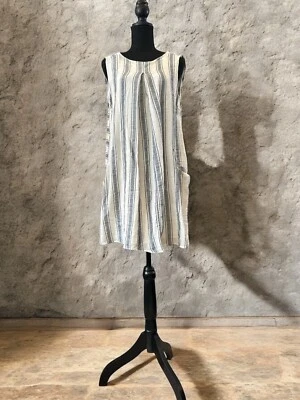 Vestido de verano suave a rayas marfil y gris - ligero, cómodo, con bolsillos Foto 1 de 4