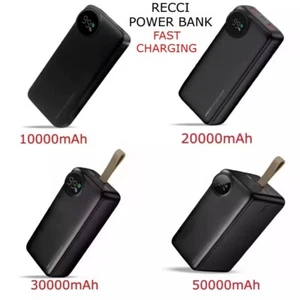 Portable 22.5W Recci Power Bank 10/20/30/50000mah Fast Charger for Mobile Phones - Picture 1 of 37