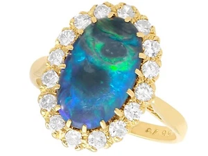Vintage 2.02 ct Black Opal and 0.48 ct Diamond, 18 ct Yellow Gold Dress Ring - Picture 1 of 11