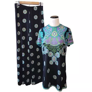 MR DINO Vintage 70s Colorful Mod Print Lounge Top & Pant Set Size 12 10 - Picture 1 of 24
