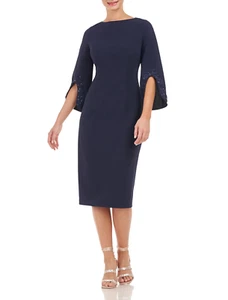 NWT $248 JS Collections Linett Soutache Midi Dress Navy Wedding MOB 8 - Picture 1 of 8