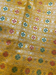 Banarasi brocade silk dress craft clothing drapery SEWING fabric BTY YELLOW GOLD - Picture 1 of 11