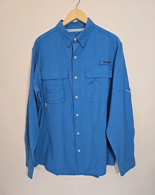 Рубашка для рыбалки спортивная во всем мире синяя с длинным рукавом вентилируемая спортивная одежда размер большой - Изображение 1 из 4