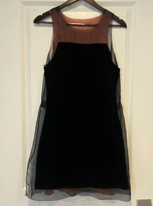 Vera Wang designer dress Sz. S/M silk/velvet black with brown slip - Picture 1 of 9