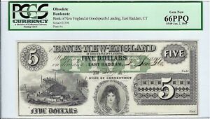 U.S.A. Connecticut, New England, Bank of, Gdspeed's Land $5 2 Jan 1865 PCGS66PPQ