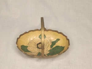 Vintage Brass Hinged Handled Trinket Dish Bowl With Magnolia - Picture 1 of 7