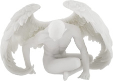 Nude Winged Grieving Male Angel White Marble Finish Resin Statue 7.5 Inches Long