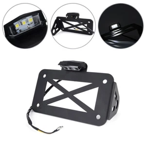 Motorcycle Side Mount Number License Plate Holder Bracket Light LED for Harley - Picture 1 of 12