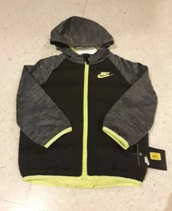 NWT Nike Boys HYBRID PUFFER JACKET Hooded Zip Up BLACK GREY GREEN 86B910-023 - Picture 1 of 3