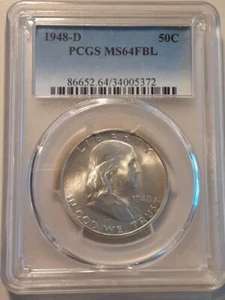 1948-D PCGS MS 64 FBL Franklin Half Dollar 50c 90% silver (7247) - Picture 1 of 4