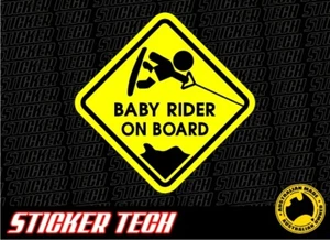 WARNING BABY RIDER ON BOARD WAKEBOARD STICKER DECAL SUIT LAKE WAKE BOARD - Picture 1 of 1