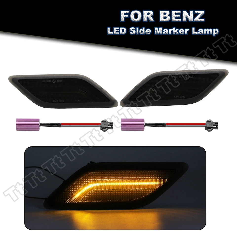 Smoked LED Bumper Side Marker Lights For 2010-2013 Mercedes W212 E350 E550 4D/5D - Image 1 of 4