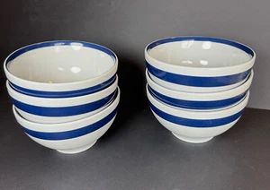 Crate & Barrel Cobalt Blue Stripe Cereal Chili Soup Bowls Modern Nautical S/6 - Picture 1 of 6