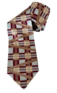Krawatte J.T. Beckett 100 % Seide Handarbeit geometrisch weinrot hellbraun silber klassischer Stil - Bild 1 von 12