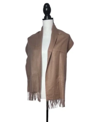 Amicale 100% Ultrafine Lambswool Scarf Dark Camel Fringes 56" x 11.5" Pre-owned - Image 1 of 3