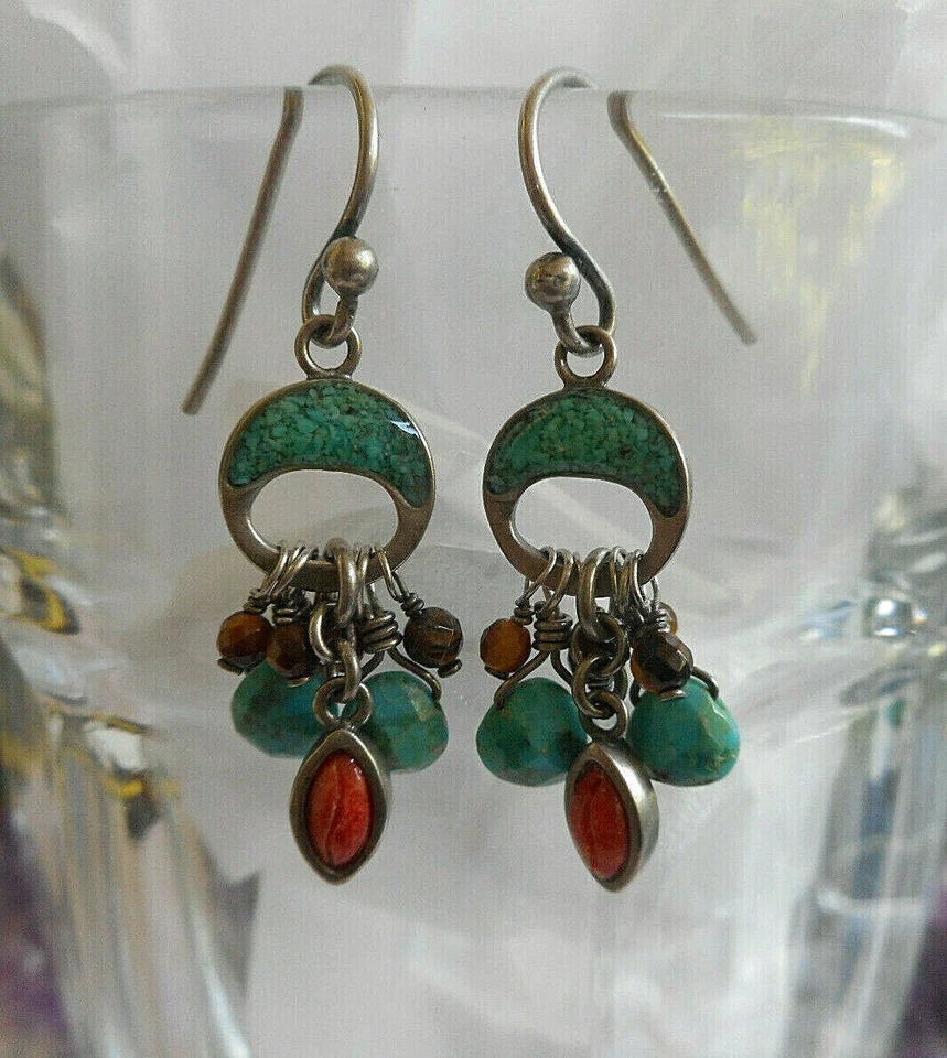  Pendientes de coral ojo de tigre turquesa esterlina oxidada Silpada W1523 18C191 Foto 1 de 4