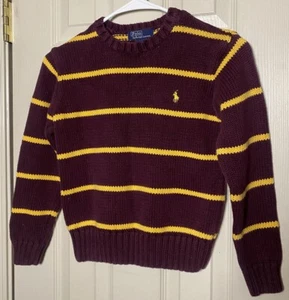 Vintage Polo Ralph Lauren pattern yellow/Burgundy knit Boys Youth Sweater small - Picture 1 of 3