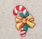 Christmas Candy Cane with Gold Bow Iron on Patch
