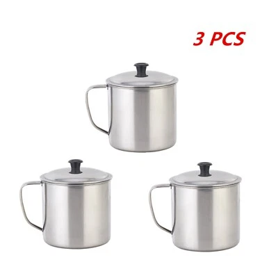 3件装24盎司(700毫升)防锈锡杯/罐子带盖和手柄野营用 — 第 1/4 张图片