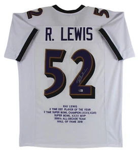 Ravens Ray Lewis Authentic Signed White Pro Style Stat Jersey BAS Witnessed - Picture 1 of 4