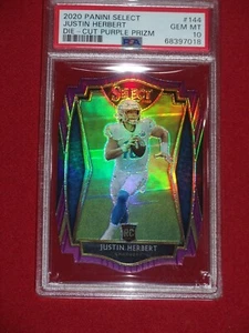 2020 Select Justin Herbert Purple Die-Cut Prizm Rookie PSA 10 - GEM MINT RC #144 - Picture 1 of 2