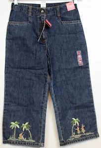2005 Gymboree Hawaiian Holiday Denim Jeans Hula Girl Embroider Adjustable Waist - Picture 1 of 6