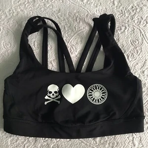 Lululemon Criss Cross Black Sport Bra With White Graphic Sign Sz4 - Picture 1 of 12