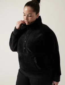 Neu mit Etikett Athleta Recover kuscheliges Sweatshirt mit Druckknopfleiste schwarz Größe Large  - Bild 1 von 3