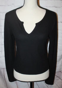 Camisa corta Sheila Rose negra manga larga cuello en V tejido gofre talla L nueva con etiquetas - Imagen 1 de 3