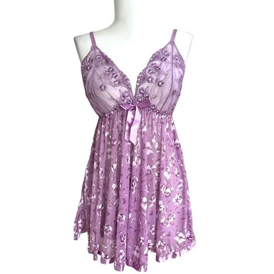 Camiseta sin mangas Babydoll floral de encaje Y2K L malla púrpura hada grunge coqueta festival Foto 1 de 4