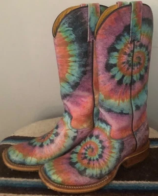 Tin Haul Ladies Groovy Tie Dye Leather Western Boots Used/Great Condition Size 8 - Image 1 of 4