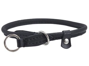 Rundes echtes gerolltes Leder Würge Hundehalsband schwarz (15 Zoll lang) 15 Zoll lang - Bild 1 von 3