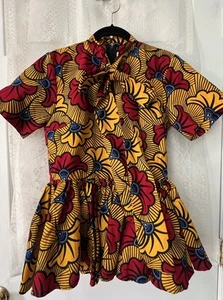 Cravatta stampa africana floreale vibrante manica corta peplo top donna 100% cotone S - Foto 1 di 7