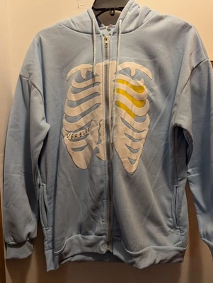 Chaos World Women's Zip Up Skeleton Print Hoodie Blue 4XL New Foto 1 de 4