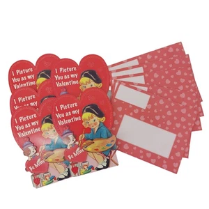 Vintage Valentinstag Künstler Tag Karten süß Mädchen Maler Hund 3D - Bild 1 von 7