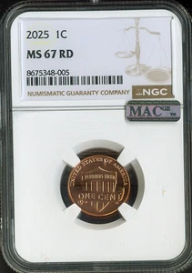 2025 Lincoln Cent NGC MS67 RD MAC Quality - Picture 1 of 2