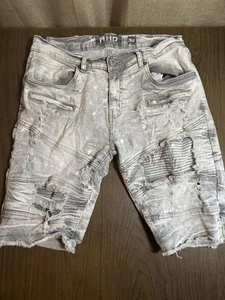 AHP Another Hype Piece Shorts 34 Men's Blue Denim Jean Streetwear Grunge Raw Hem - Picture 1 of 10