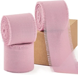 Dusty Rose Chiffon Ribbon 1.5 Inch X 3 Rolls Total 21 Yards Handmade Silk Fringe - Picture 1 of 7