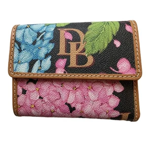DOONEY & BOURKE  Black Floral Multicolor Leather Trifold Wallet  NWT - Picture 1 of 10