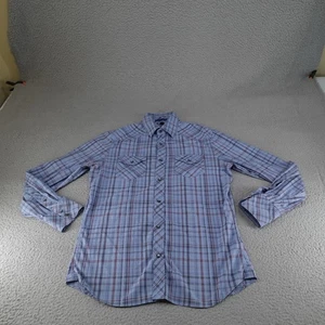 Banana Republic Shirt Mens Medium Blue Plaid Pearl Snap Western Rodeo Ranch - Picture 1 of 17