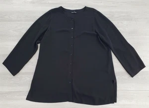 Eileen Fisher Hemd Seide Georgette Krepp Mandarinkragen schwarz XL - Bild 1 von 13
