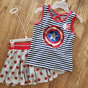New Girls Marvel Skort Skirt Tank Top Set L 10/12 Red White Blue Patriotic - Picture 1 of 4