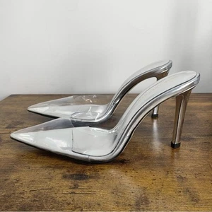 Scarpe donna Good American 11 vetro argento tacco alto mulo punta metallizzata - Foto 1 di 13